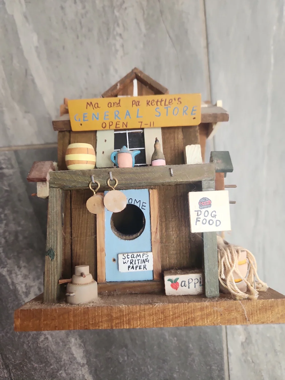 Handcrafted Rustic Mini General Store Wall Decor in Brown & Blue